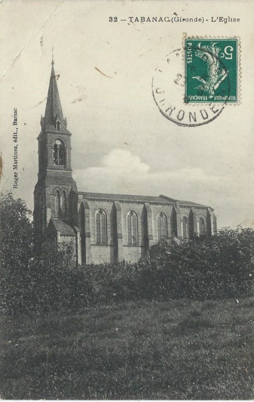 Carte postale ancienne Tabanac - église 2