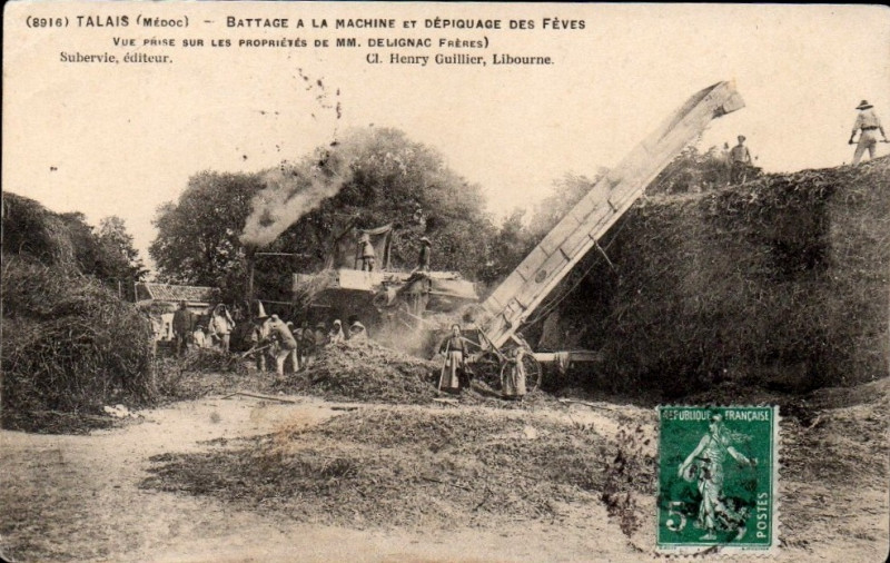 Carte postale ancienne Talais - Battage à la machine