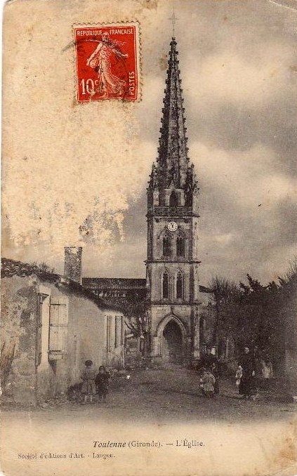 Carte postale ancienne Toulenne - église 1