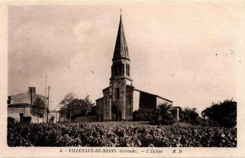 Carte postale ancienne Villenave-de-Rions - église 1