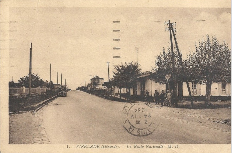 Carte postale ancienne Virelade - route nationale