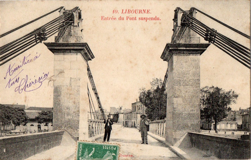 Carte postale ancienne Libourne pont suspendu 1