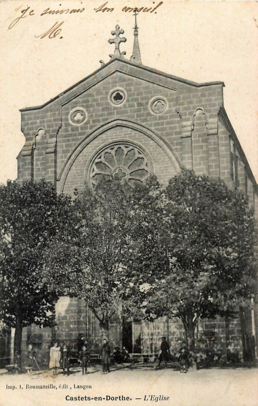 Carte postale ancienne Castets-en-Dorthe - église 1b