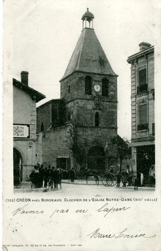 Carte postale ancienne Creon église 1