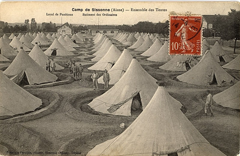 Carte postale ancienne Sissonne Camp en 1914