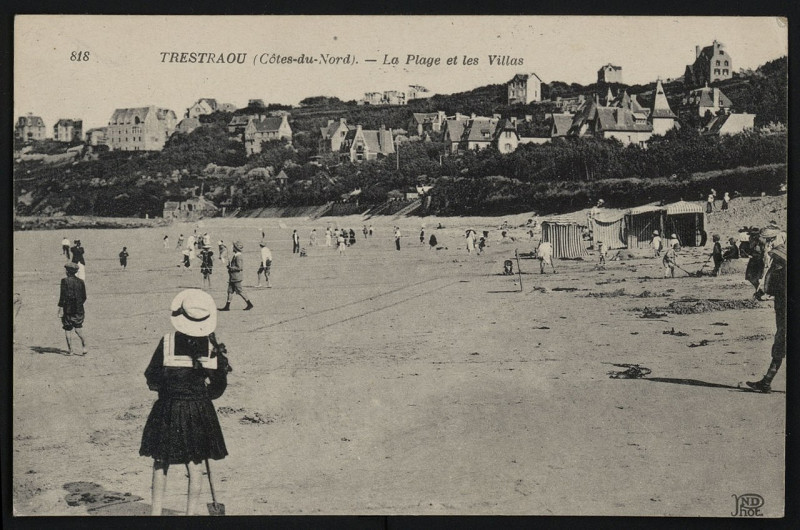 Carte postale ancienne Perros-Guirec - Plage et les villas à Perros-Guirec