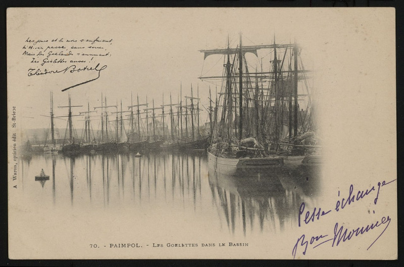 Carte postale ancienne Paimpol - Goélettes dans le bassin à Paimpol