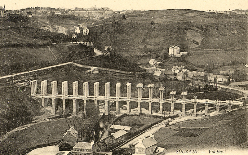 Carte postale ancienne 88 D, Viaduc de Souzain en construction