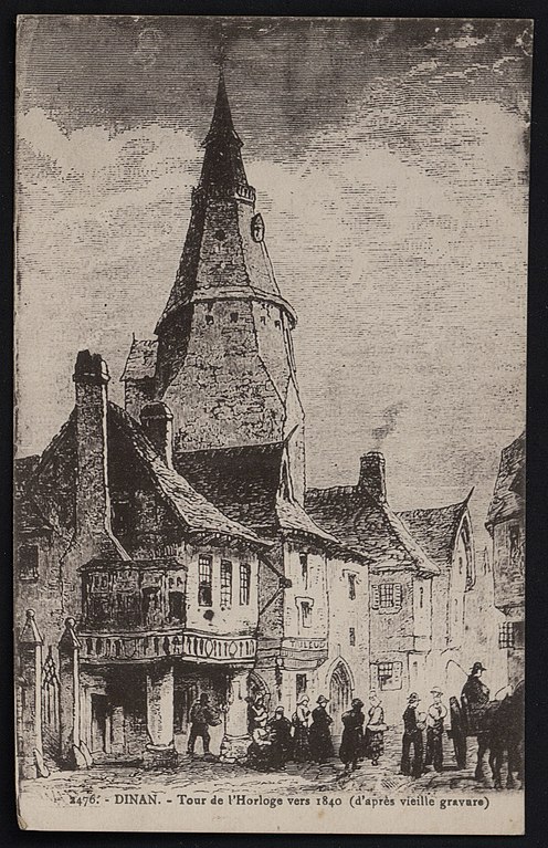 Carte postale ancienne Dinan - Tour de l'Horloge vers 1840 à Dinan