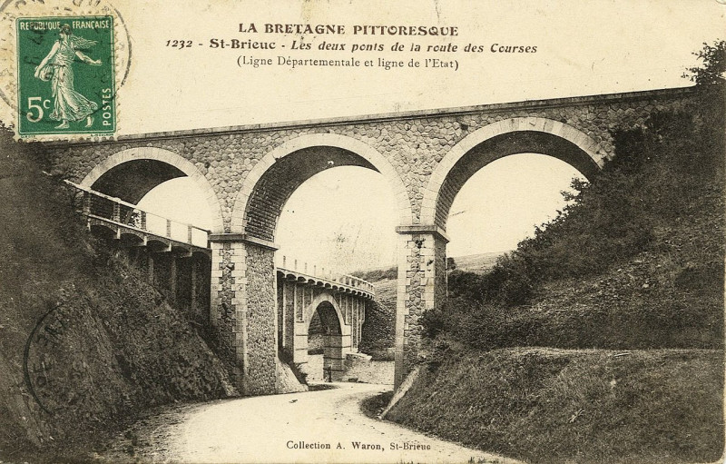 Carte postale ancienne Saint-Brieuc - Deux ponts de la route des courses à Saint-Brieuc