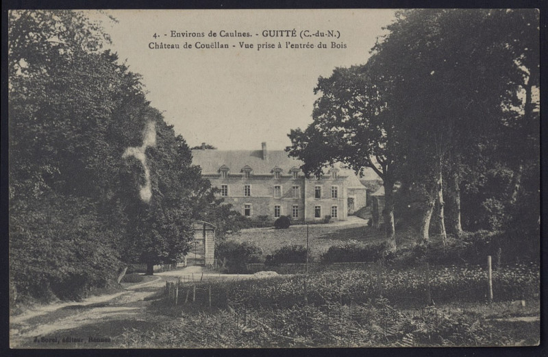 Carte postale ancienne Guitté - Château de Couellan vue prise à l'entrée du bois à Guitté
