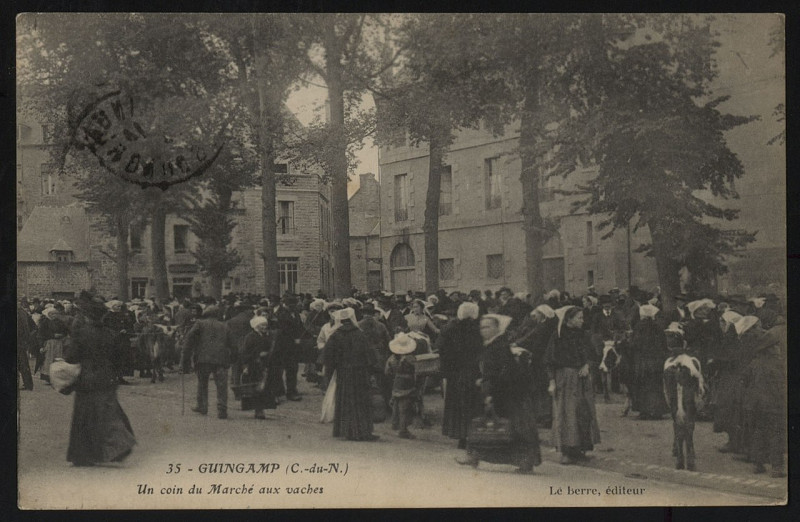 Carte postale ancienne Guingamp - Un coin du Marché aux Vaches à Guingamp