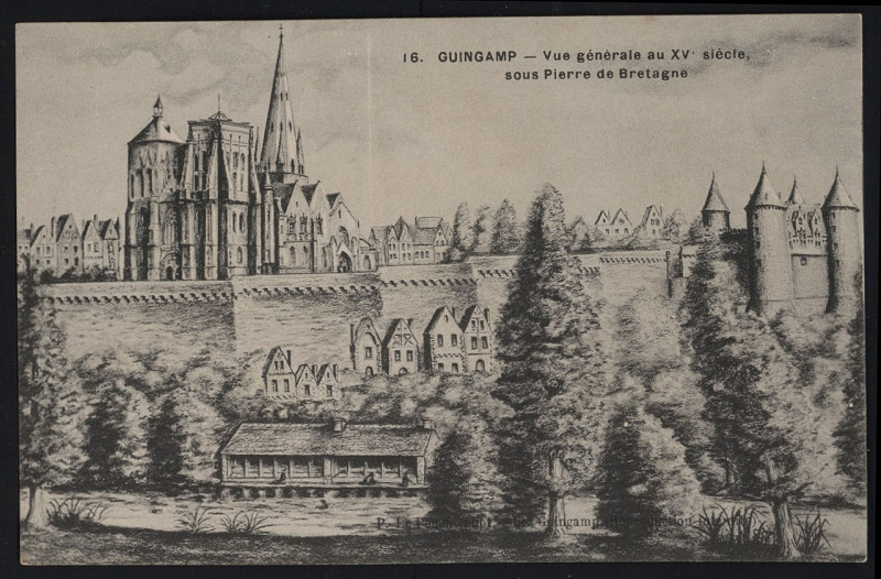 Carte postale ancienne Guingamp - Vue générale au Xv siècle sous Pierre de Bretagne à Guingamp