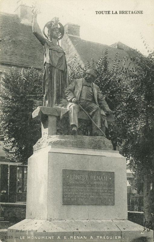 Carte postale ancienne Tréguier - Monument à E. Renan à Tréguier