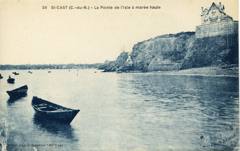 Carte postale ancienne Saint-Cast - Pointe de l'Isle à marée haute à Saint-Cast-le-Guildo