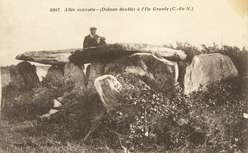 Carte postale ancienne Trébeurden - Allée couverte dolmen double à l'île Grande à Trébeurden