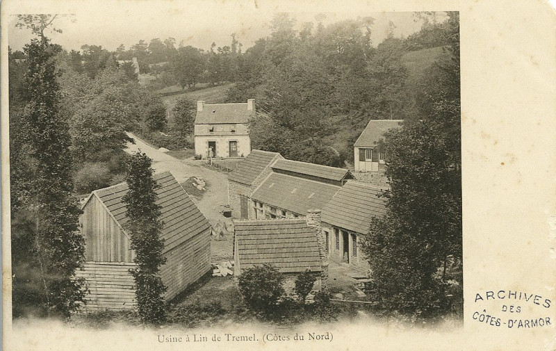 Carte postale ancienne Trémel - Usine à lin à Trémel