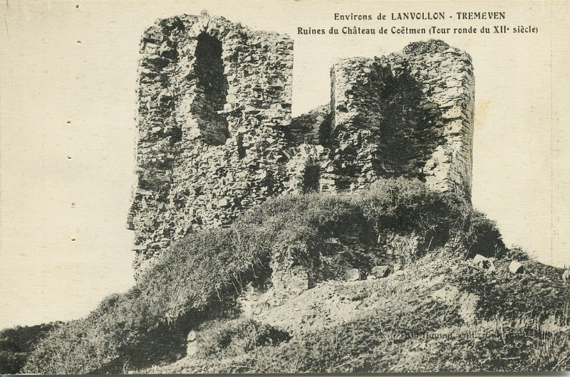 Carte postale ancienne Tréméven - Ruines du château de Coëtmen tour ronde à Tréméven