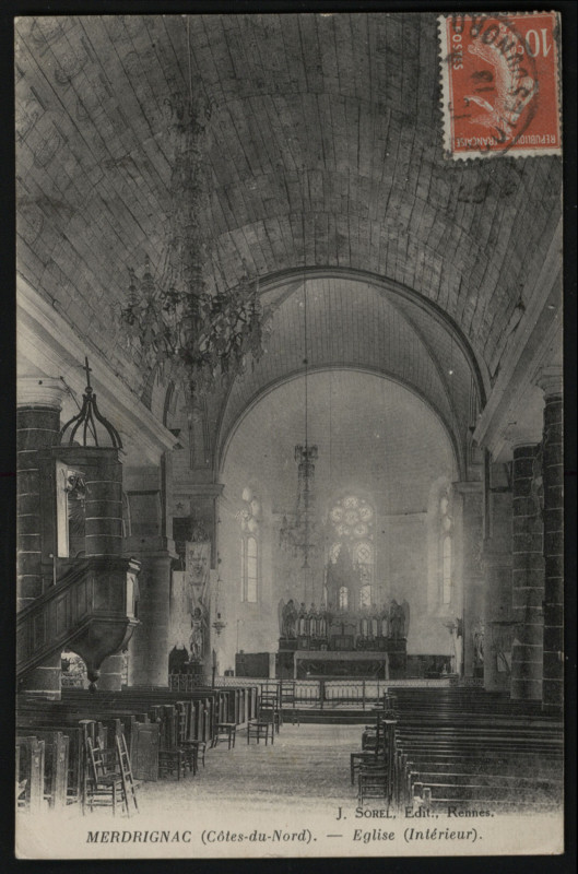 Carte postale ancienne Merdrignac - Eglise intérieur à Merdrignac