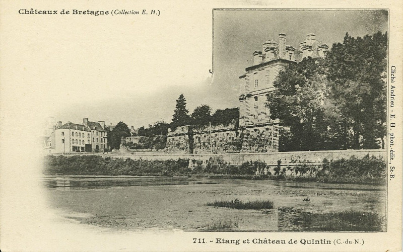 Carte postale ancienne Quintin - Etang et château à Quintin