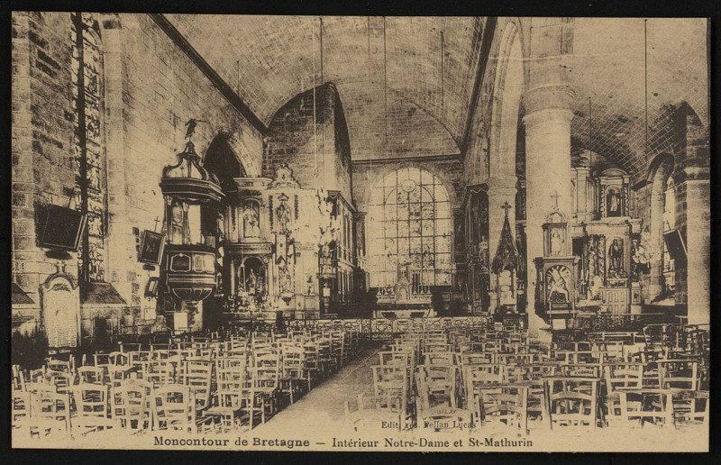 Carte postale ancienne Moncontour - Intérieur Notre-Dame et Saint-Mathurin à Moncontour