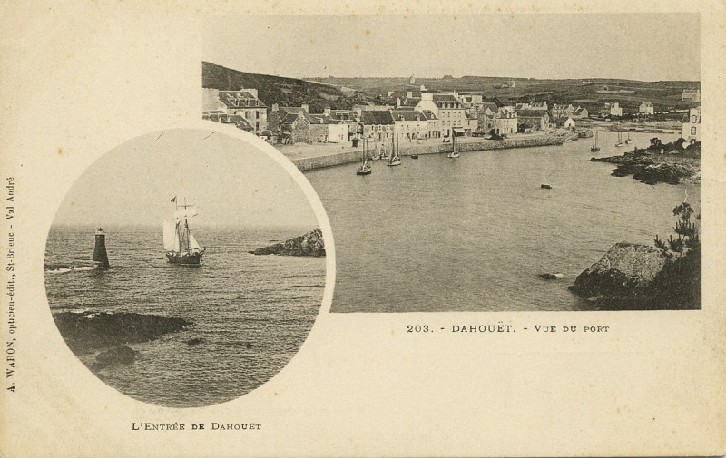 Carte postale ancienne Pléneuf-Val-André - Vue du port et entrée de Dahouët à Pléneuf-Val-André