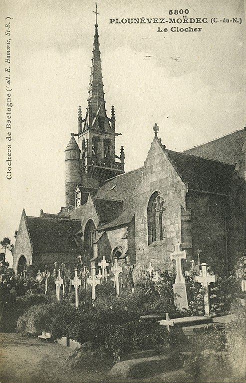 Carte postale ancienne Plounévez-Moëdec - Clocher à Plounévez-Moëdec