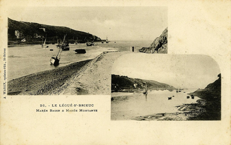 Carte postale ancienne Plérin - Le Légué marée basse et marée montante à Plérin