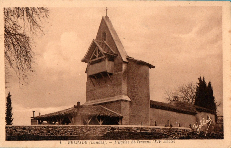 Carte postale ancienne Belhade (Landes) - L'église Saint-Vincent 1