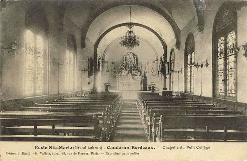 Carte postale ancienne Bordeaux-Caudéran, école Ste-Marie, chapelle (David & Vallois) à Bordeaux