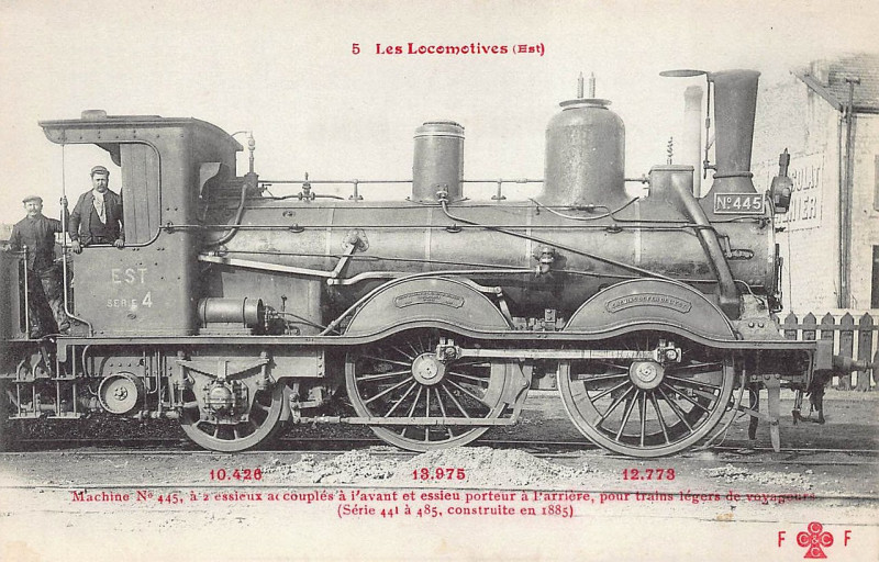 Carte postale ancienne Ff-Cccc 5 - Les Locomotives (Est) - Machine No 445