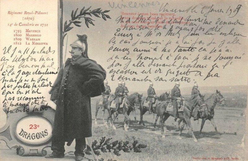 Carte postale ancienne 23ieme Regiment de Dragons 1