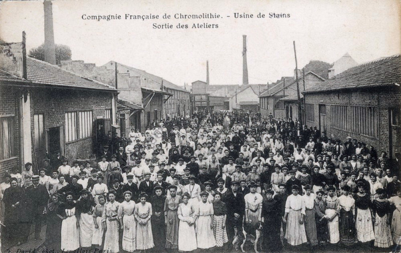 Carte postale ancienne Stains, usine de la Compagnie Générale de Chromolithie (J David, ca 1905)