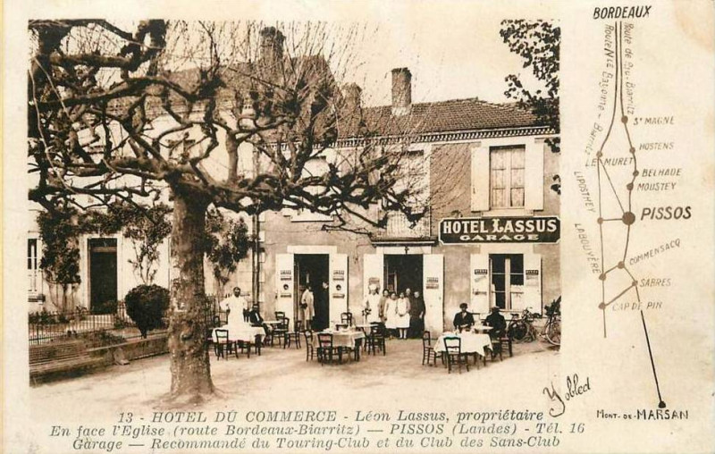 Carte postale ancienne Pissos (Landes) - Hôtel Lassus 1b