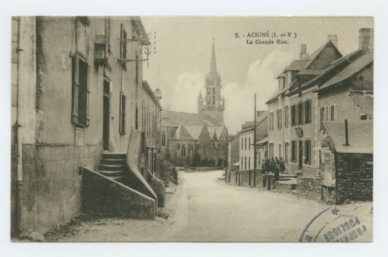 Carte postale ancienne 2. Acigné (I.-et-V.) La Grande Rue.