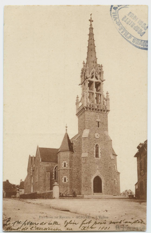 Carte postale ancienne Environs de Rennes. -  Acigné. L' Eglise.