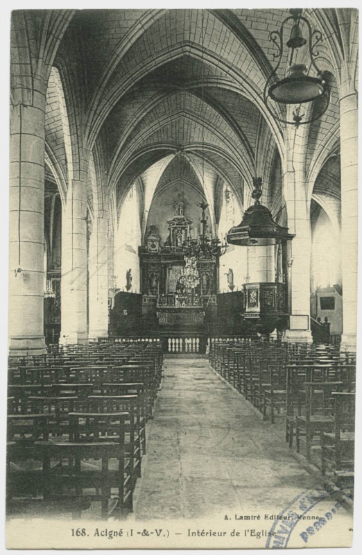 Carte postale ancienne 168. Acigné (I -et-V.). Intérieur de l'église.