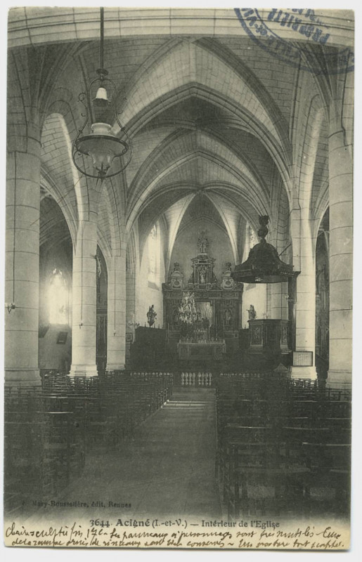 Carte postale ancienne 3644. Acigné (I.-et-V.). Intérieur de l'église.