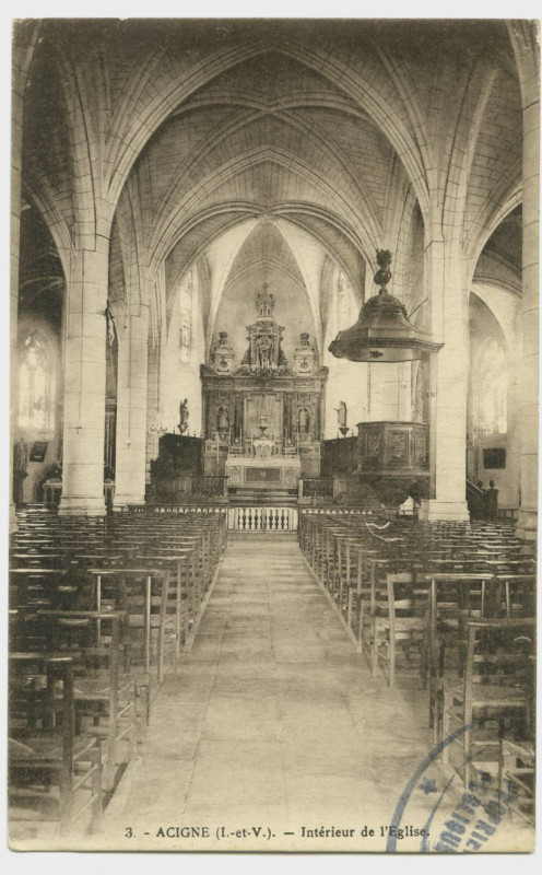 Carte postale ancienne 3. Acigné (I.-et-V.). Intérieur de l'église.