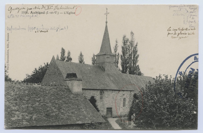 Carte postale ancienne 2106. Aubigné (I.-et-V.). L'église.