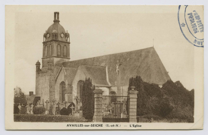 Carte postale ancienne Availles-Sur-Seiche (I.-et-V.). L'église.