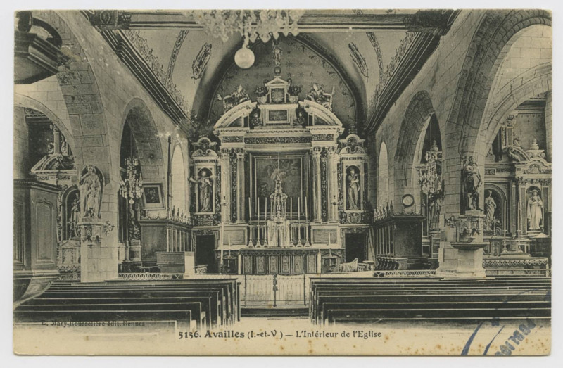 Carte postale ancienne 5156. Availles-Sur-Seiche (I.-et-V.). Intérieur de l'église.
