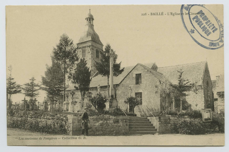 Carte postale ancienne Les environs de Fougères. 228. Baillé. L'église et le cimetière.