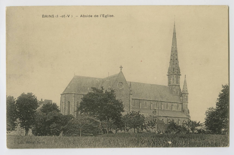 Carte postale ancienne Bains-sur-Oust (I.-et-V.). Abside de l'église.