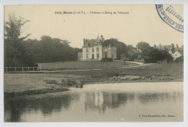 Carte postale ancienne 3579. Bains-sur-Oust (I.-et-V.). Château et étang de Trécouët.