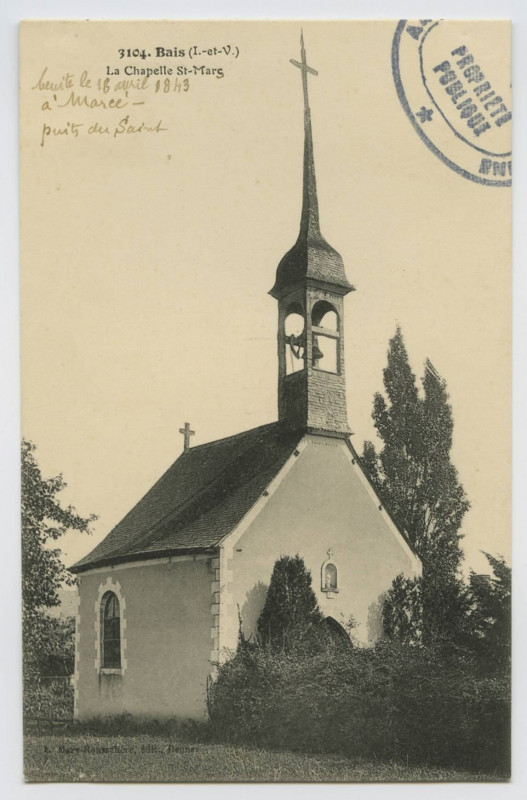 Carte postale ancienne 3104. Bais (I.-et-V.). La chapelle Saint-Mars.