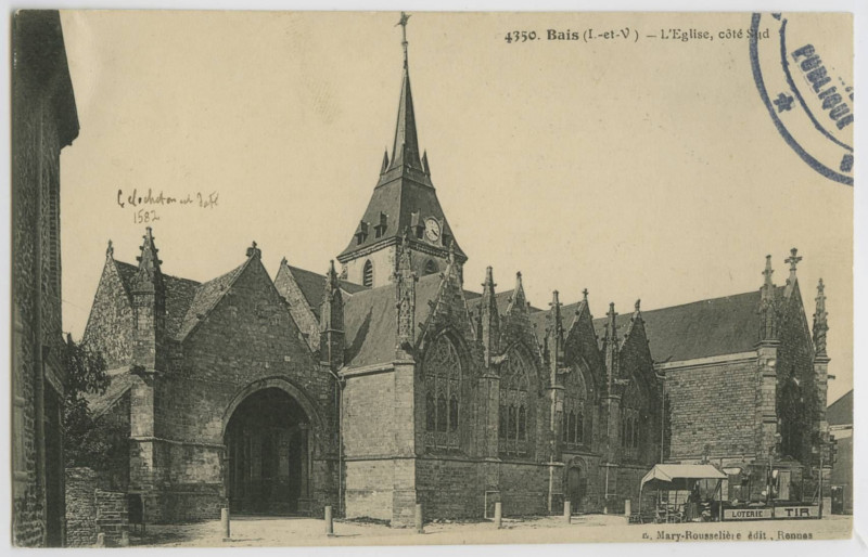 Carte postale ancienne 4350. Bais (I.-et-V.). L'église, côté sud.