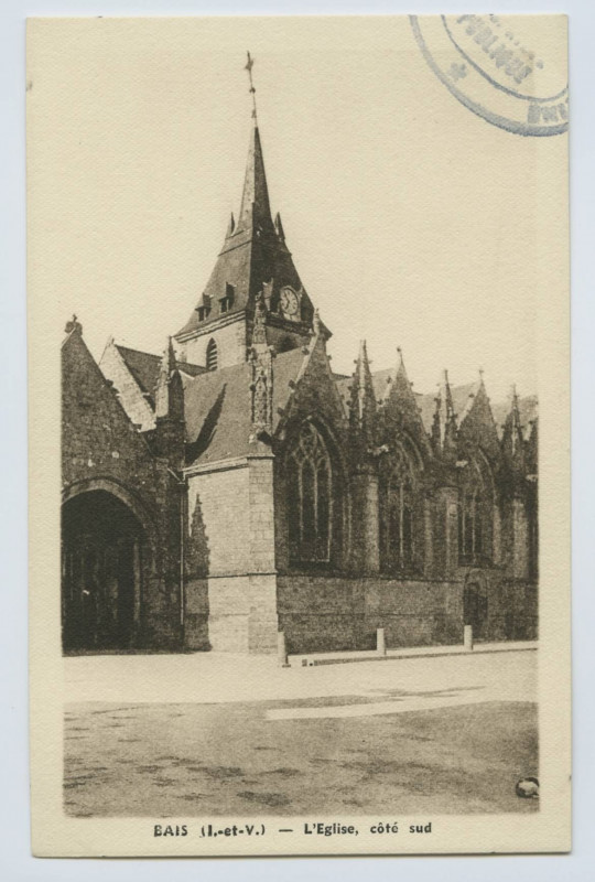Carte postale ancienne Bais (I.-et-V.). L'église, côté sud.