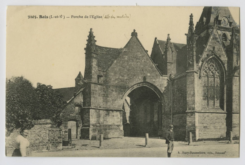 Carte postale ancienne 3105. Bais (I.-et-V.). Porche de l'église.