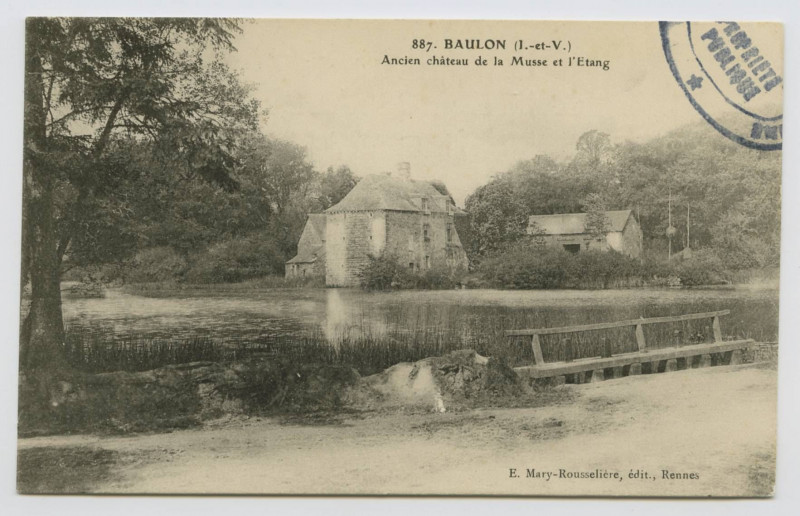 Carte postale ancienne 887. baulon (I.-et-V.). Ancien château de la Musse et l'étang.